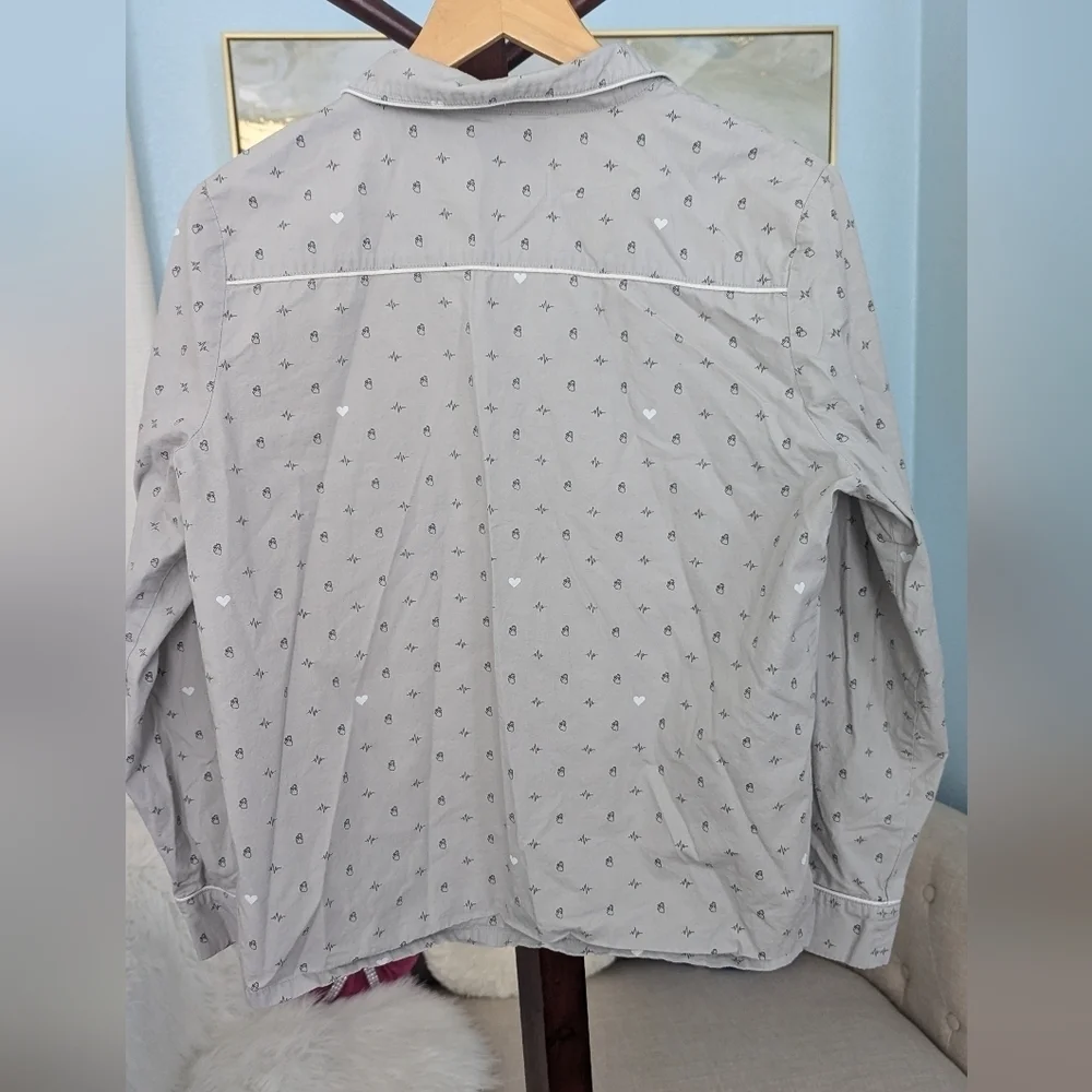 Figs Woman's Night Shift Heart Long Sleeve  PJ Top Size M